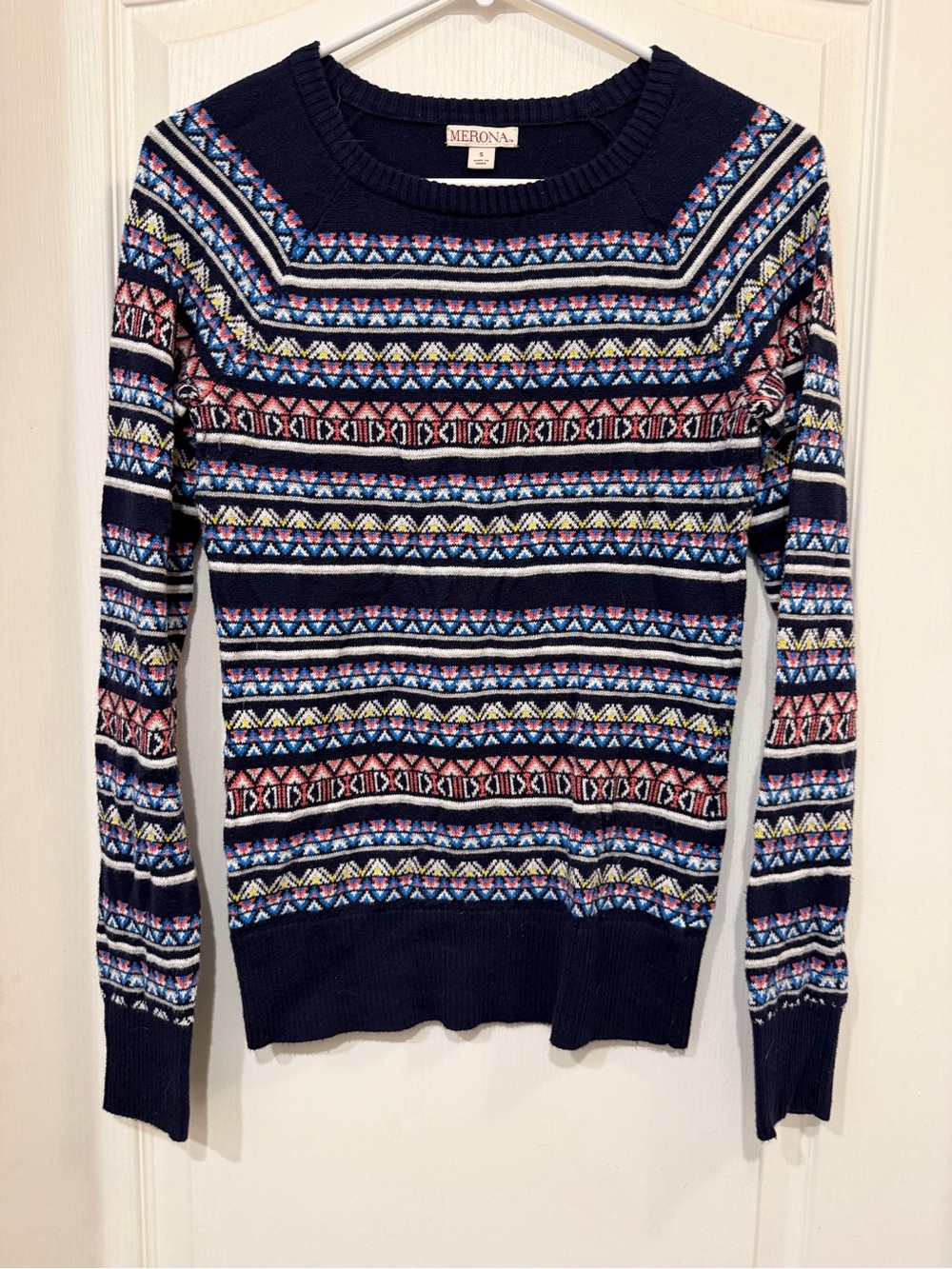 Merona Navy Multicolor Fair Isle Crewneck Sweater